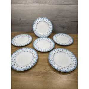 Spode copeland England fleur-de-lis blue Salad Plates 8.5” Gold Trim ~6 Pc Set